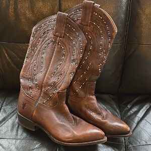 Frye Studded Brown Leather Boots